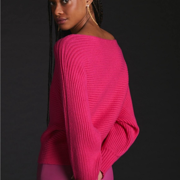 By Anthropologie Ribbed Pullover Pink Wide Neck Sweater Small - Picture 3 of 14